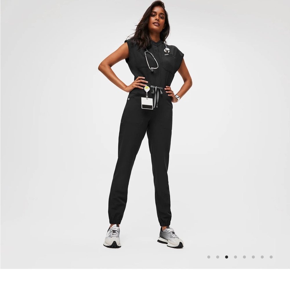 Figs Black Athletic Jumpsuit with Tapered Legs